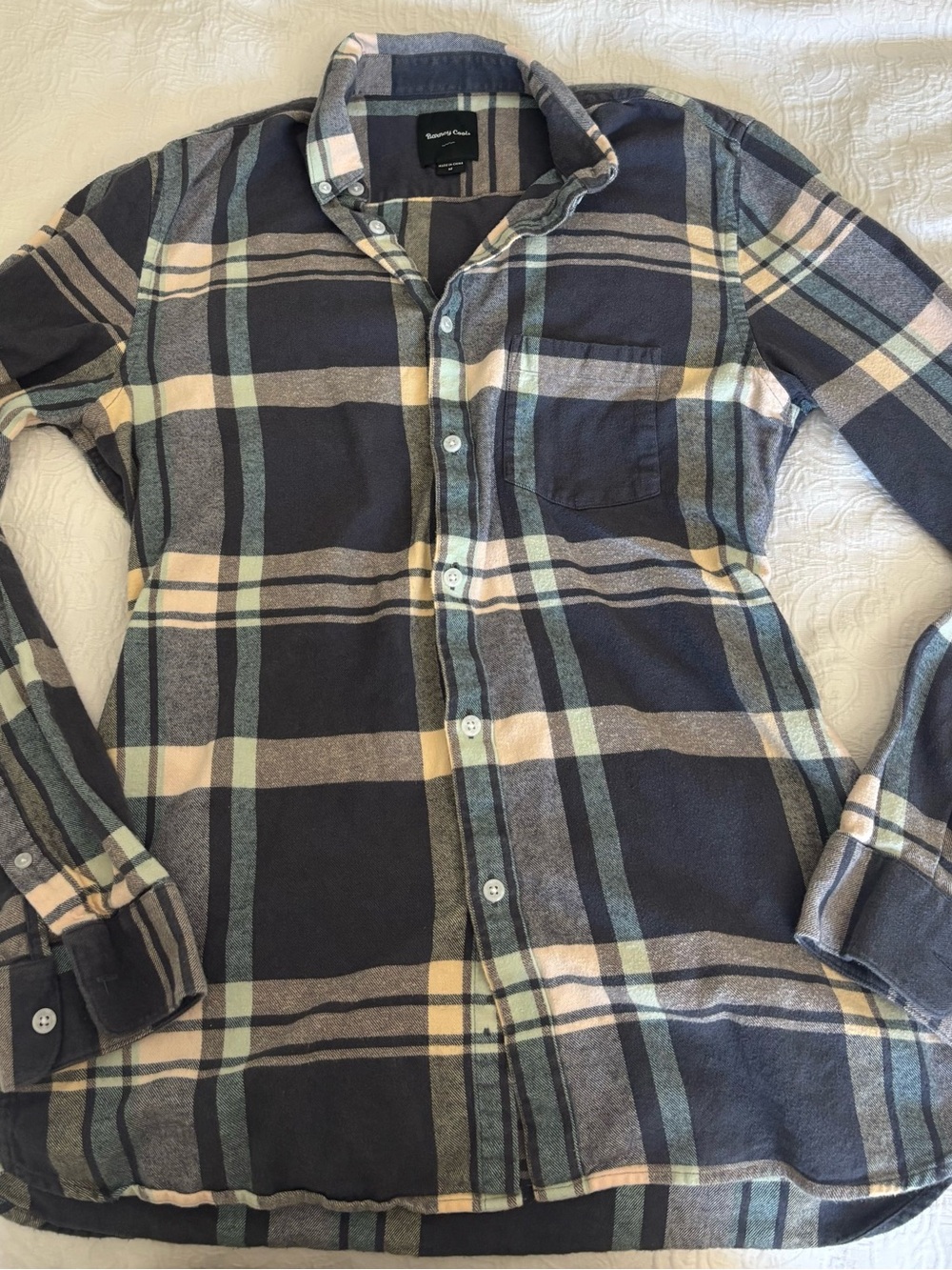 Barney Cools Navy, Cream & Sage Plaid Button-Down Shirt